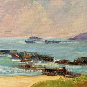 "Windsurfers" schilderij olieverf op doek ca 1980 gesigneerd, kunstenaar te identificeren