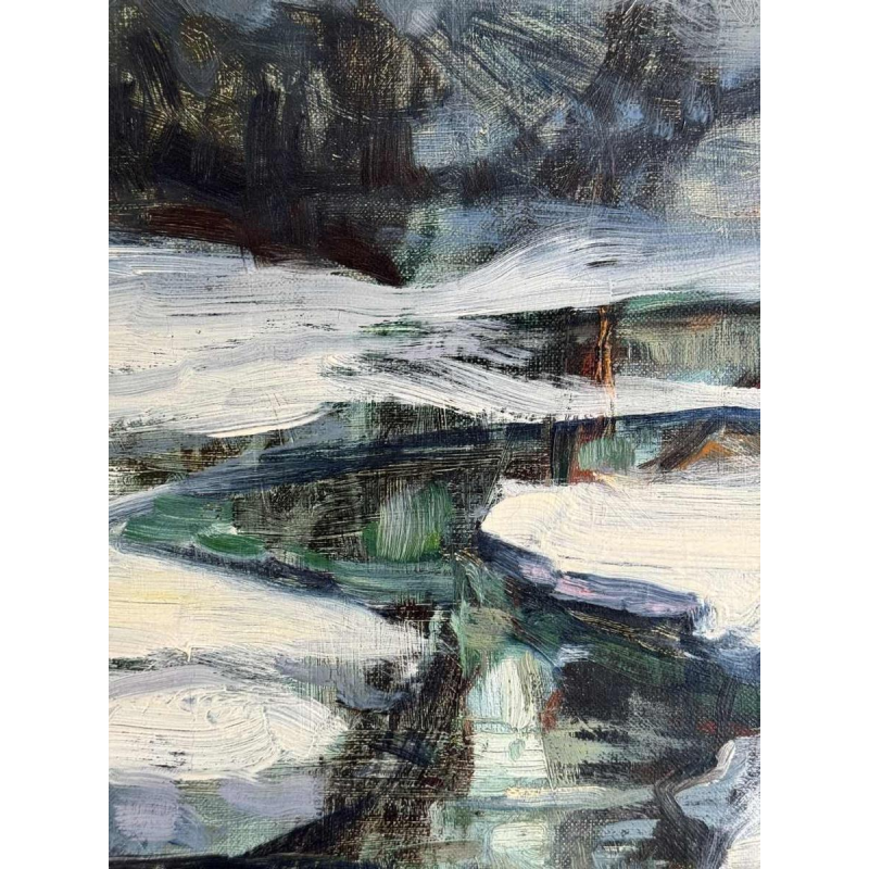 Georges BOUILLON (1891-1943) : Winter in the Ardennes painting on canvas