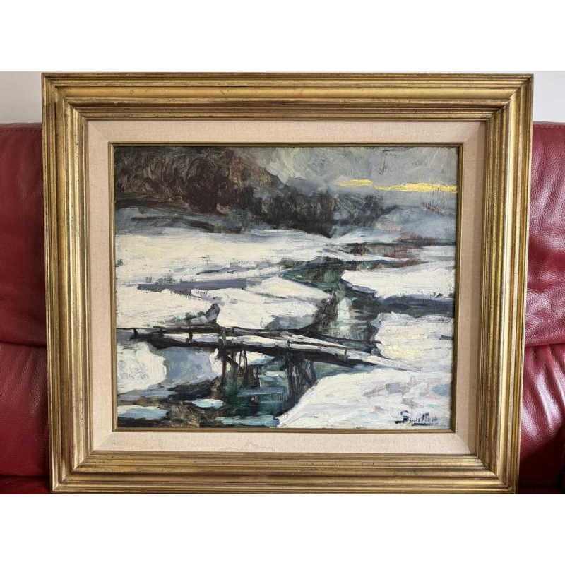 Georges BOUILLON (1891-1943) : Winter in the Ardennes painting on canvas