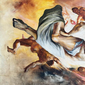 Christian HOCQUET « Het laatste oordeel  » schilderij olie op doek