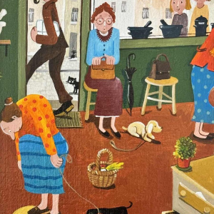 Marie-Louise BATARDY (1943-): « Aan de apotheek » schilderij olie op doek