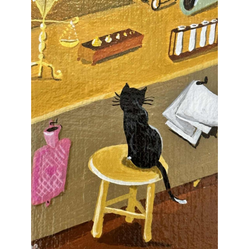 Marie-Louise BATARDY (1943-): « A la pharmacie » peinture huile sur toile