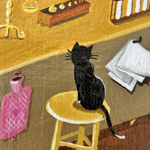 Marie-Louise BATARDY (1943-): « Aan de apotheek » schilderij olie op doek