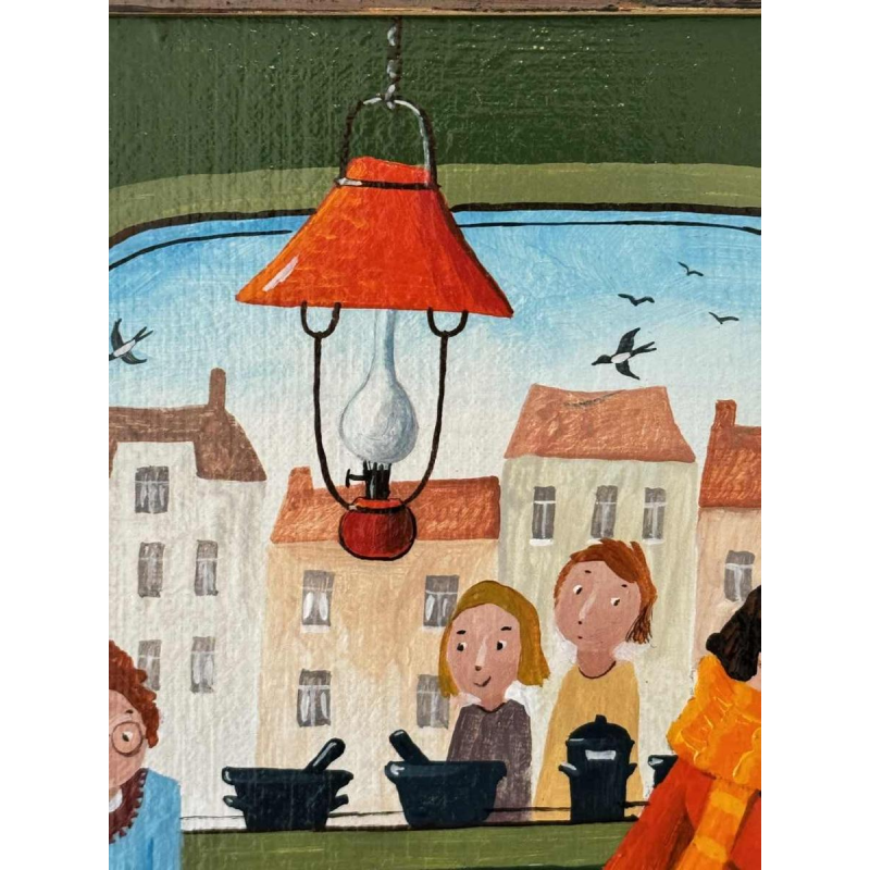 Marie-Louise BATARDY (1943-): « A la pharmacie » peinture huile sur toile