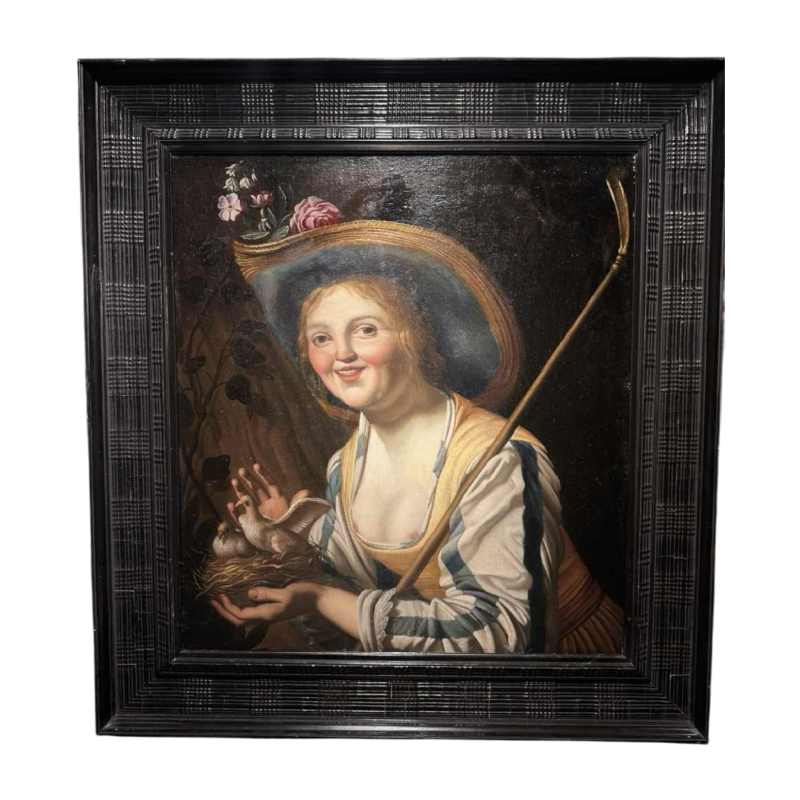 Honthorst Gerrit (entourage de) portrait d'une jeune bergère, tableau huile sur toile, 17ème siècle