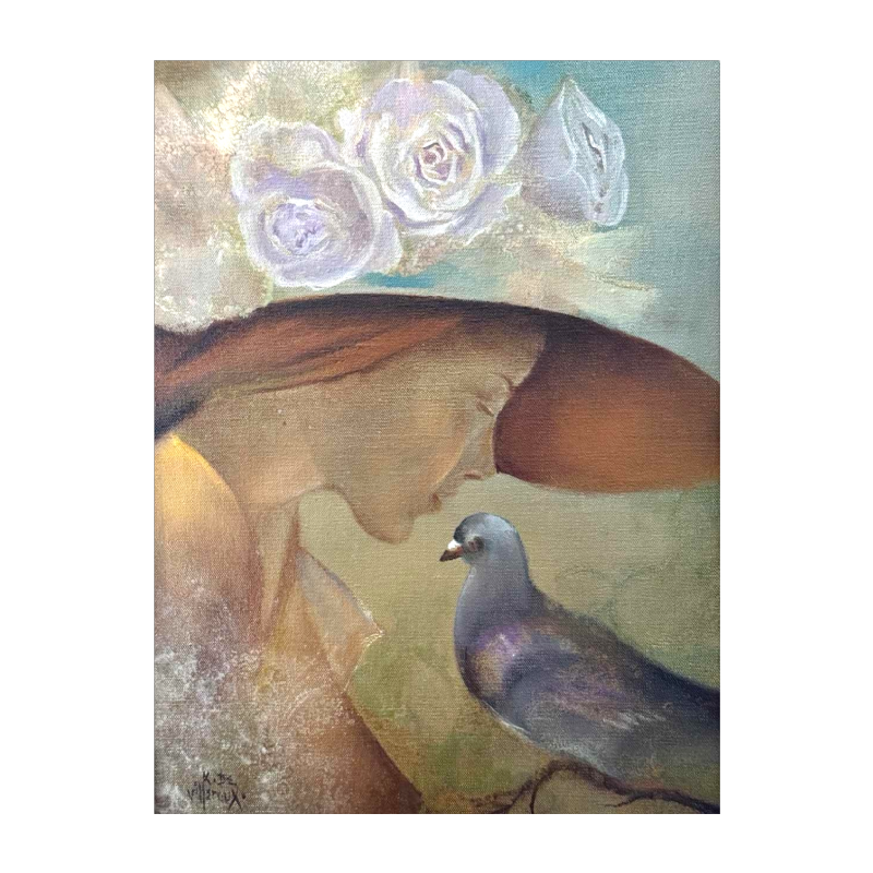 Albert de Villeroux «Le Secret» tableau huile sur toile, 20ème siècle