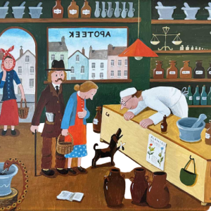 Marie-Louise BATARDY «At the chemistry » painting oil on canvas