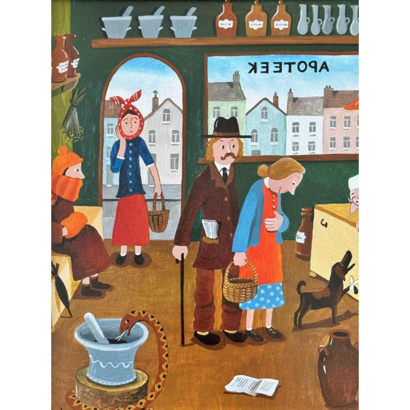 Marie-Louise BATARDY «At the chemistry » painting oil on canvas