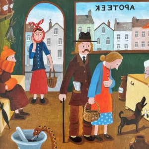 Marie-Louise BATARDY « Aan de apotheek » schilderij olie op doek