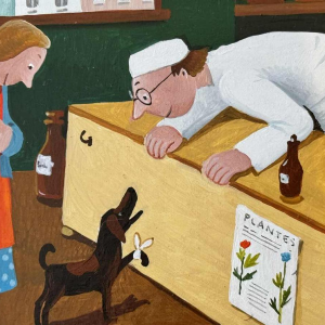 Marie-Louise BATARDY « Aan de apotheek » schilderij olie op doek