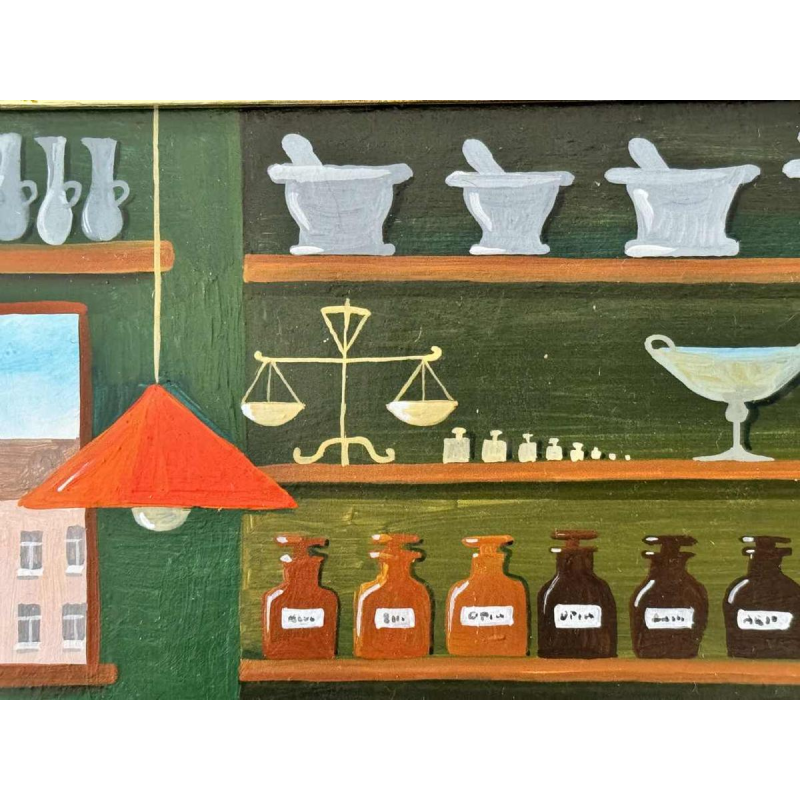 Marie-Louise BATARDY « A la pharmacie » peinture huile sur toile