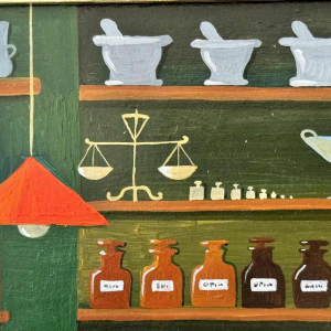 Marie-Louise BATARDY « A la pharmacie » peinture huile sur toile