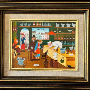 Marie-Louise BATARDY «At the chemistry » painting oil on canvas