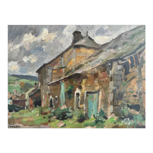 José WOLFF "Ardennes farmhouse" oil on panel