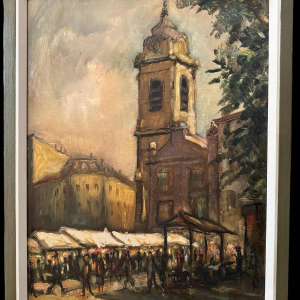 Pierre Saint-Sorny (1914-) "Mother and child" and "market" 2 paintings in 1, oil on panel