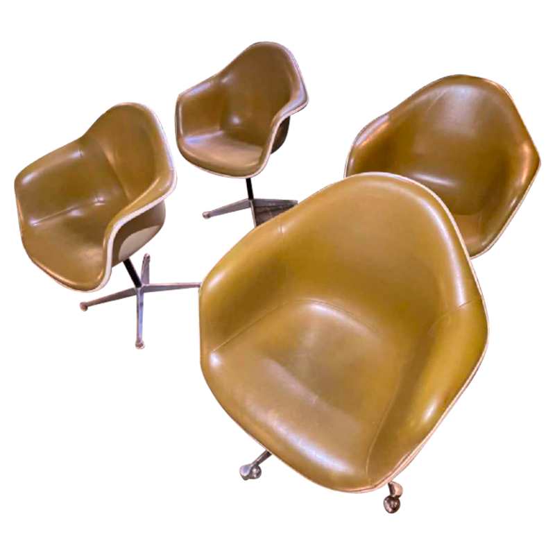 Charles Ray Eames & Herman Miller, 4 DAT Swivel Armchairs, Fiberglass 1960s