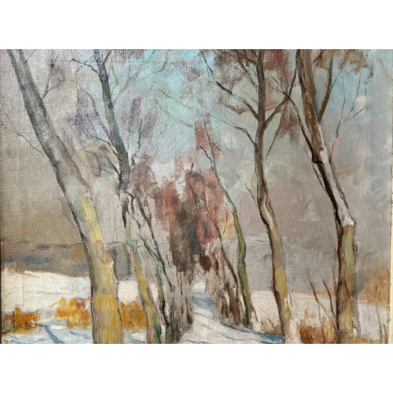 Georges BOUILLON (1891-1943): « Chasseur et son chien dans la neige » peinture