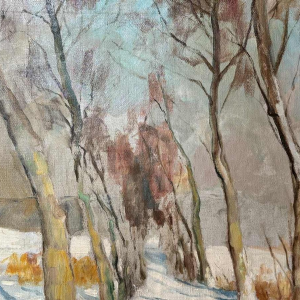 Georges BOUILLON (1891-1943): « Chasseur et son chien dans la neige » peinture