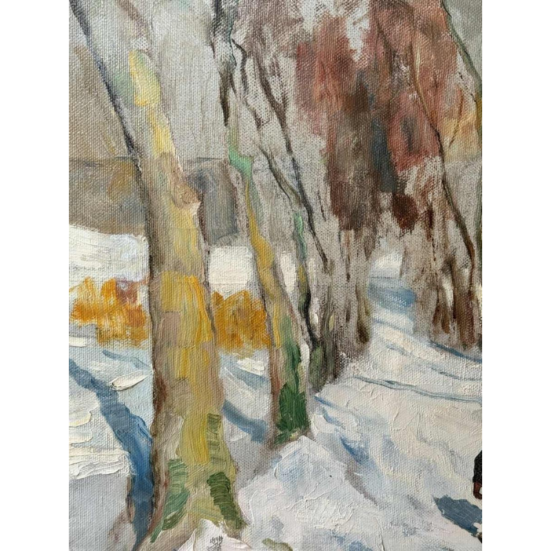 Georges BOUILLON " Hunter and his dog in the snow " oil on canvas