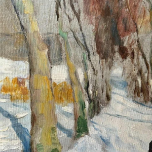 Georges BOUILLON (1891-1943): « Chasseur et son chien dans la neige » peinture