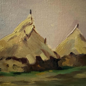 Émile ROULIN (vers 1958) « Meules de foin dans un paysage mosan ou condruzien »