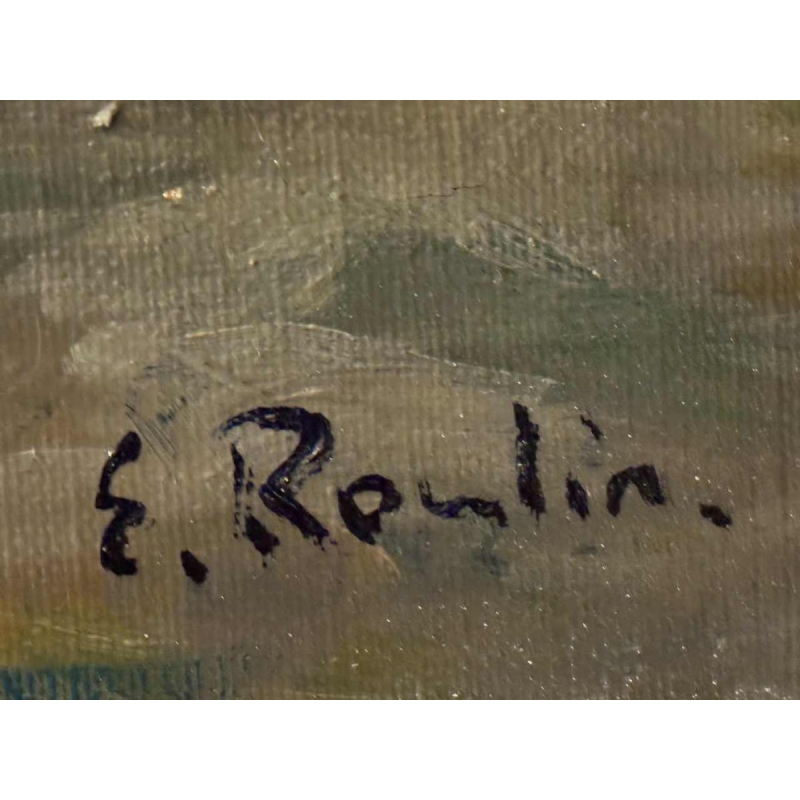 Émile ROULIN (vers 1958) « Meules de foin dans un paysage mosan ou condruzien »