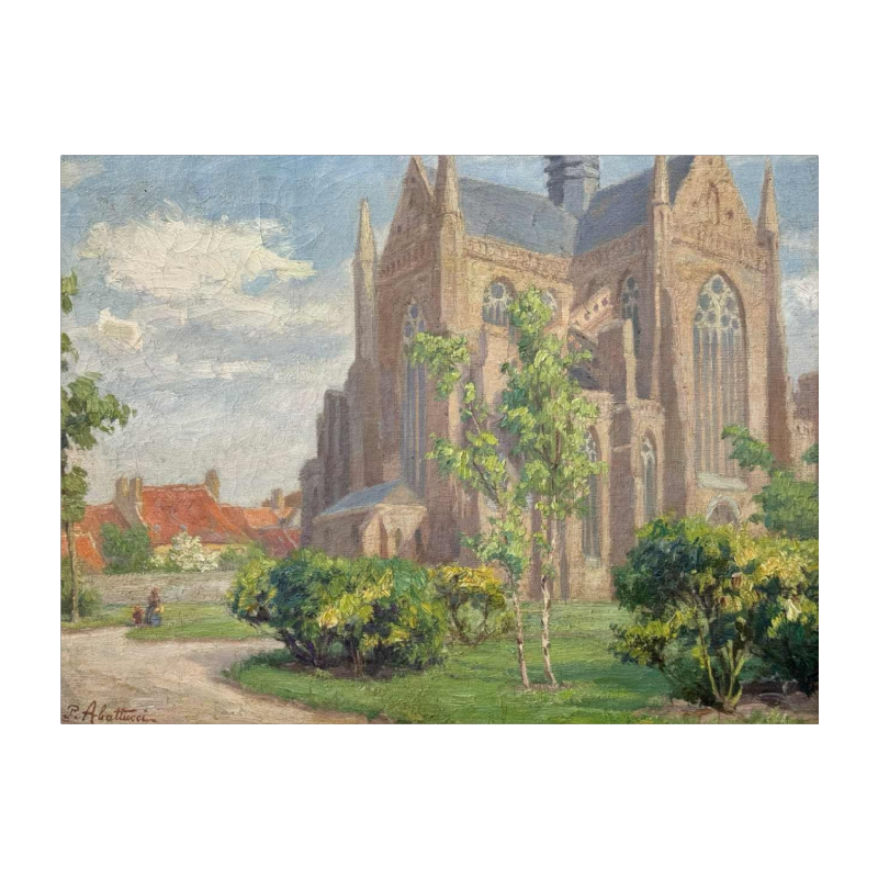 Pierre Abattucci (1871-1942): « Église Sainte Walburge à Furnes » peinture