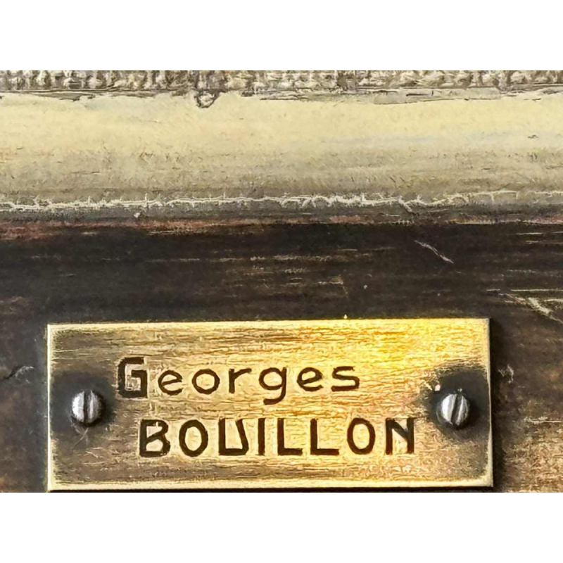 Georges BOUILLON (1891-1943): « Chasseur et son chien dans la neige » peinture