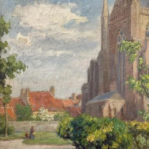 Pierre Abattucci (1871-1942): " Veurne Sint Walburgiskerk " schilderij