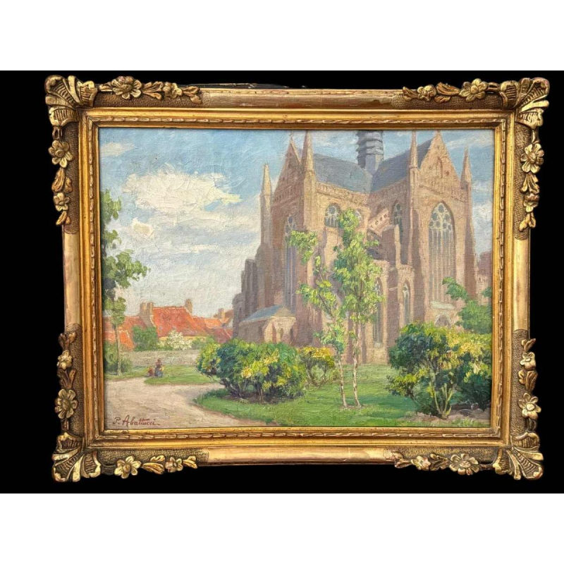 Pierre Abattucci (1871-1942): « Église Sainte Walburge à Furnes » peinture