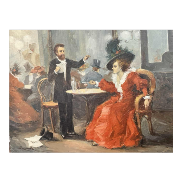 Brewery scene - bistro in the 1900s, painting oil on canvas, artist to be identified