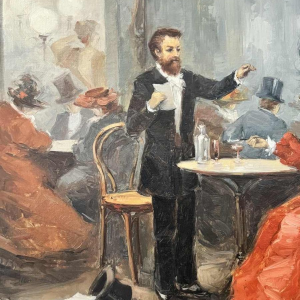 Brewery scene - bistro in the 1900s, painting oil on canvas, artist to be identified