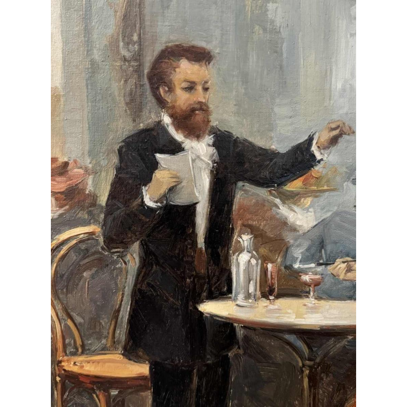 Brewery scene - bistro in the 1900s, painting oil on canvas, artist to be identified