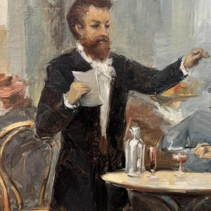 Brouwerijtafereel - bistro in de jaren 1900, schilderij olieverf op doek, kunstenaar te identificeren