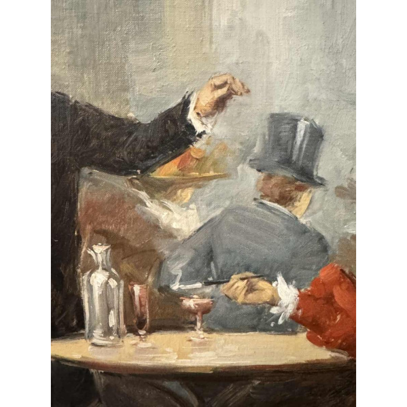 Brouwerijtafereel - bistro in de jaren 1900, schilderij olieverf op doek, kunstenaar te identificeren