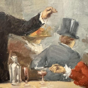 Brouwerijtafereel - bistro in de jaren 1900, schilderij olieverf op doek, kunstenaar te identificeren