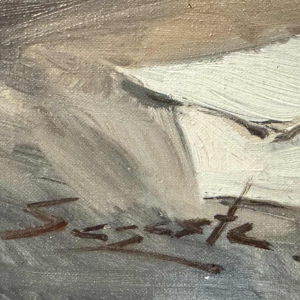 Scène de brasserie - bistrot à lépoque 1900, peinture huile sur toile, artiste à identifier