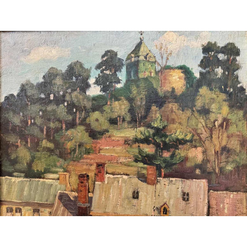 Nicolas PITOT (1890-1971): « Comblain-au-Pont et la tour Saint Martin » peinture
