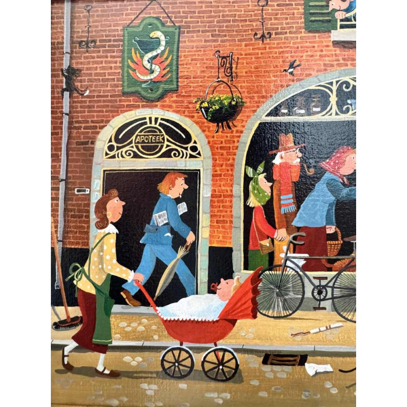 Marie-Louise BATARDY (1943-): « Straat van de apotheek » schilderij
