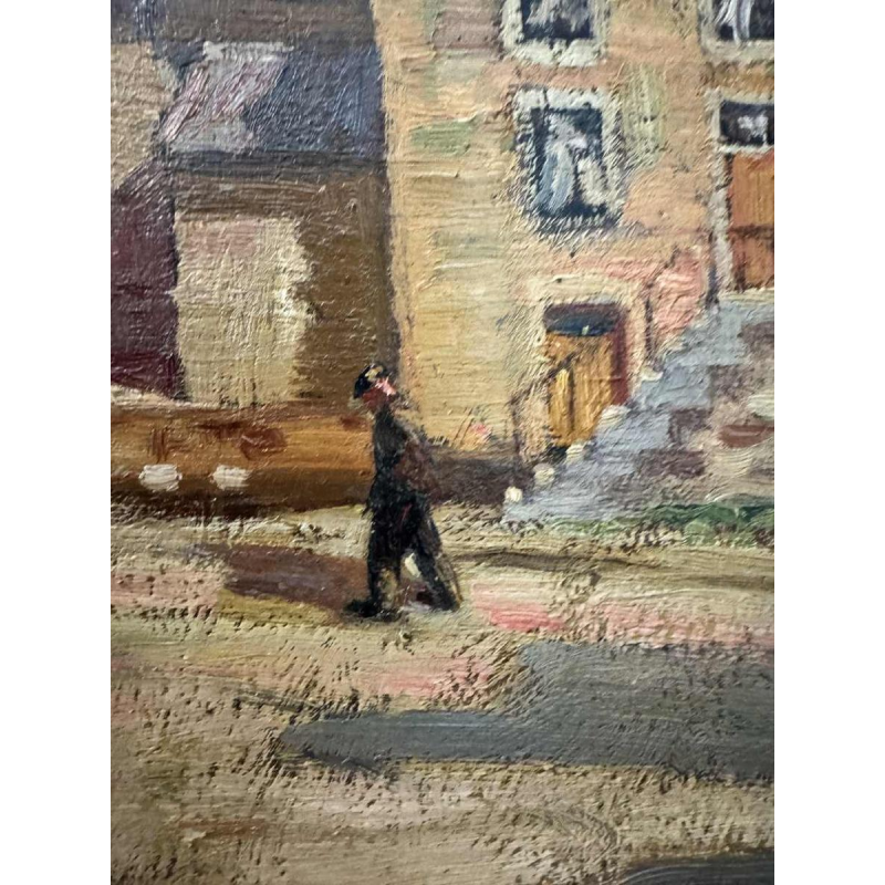 Nicolas PITOT ‘Comblain-au-Pont and the Saint Martin tower’ painting oil on panel, ca 1950