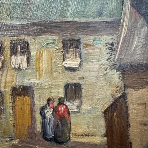 Nicolas PITOT 'Comblain-au-Pont en de Sint-Martinus toren' schilderij olieverf op paneel, ca 1950