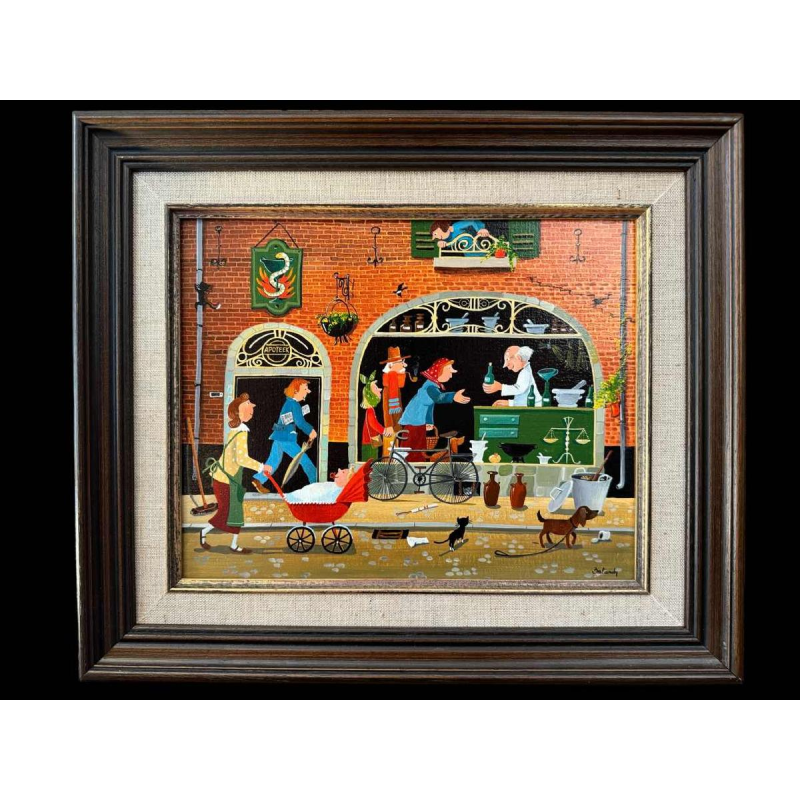 Marie-Louise BATARDY (1943-): « Straat van de apotheek » schilderij