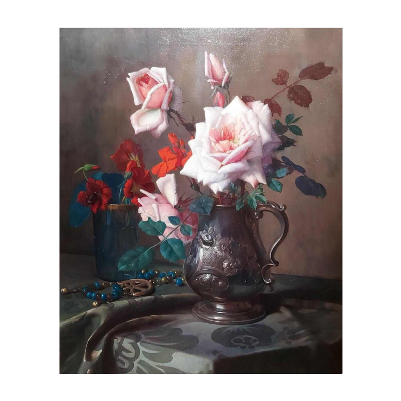 Pascal De Beucker "Nature morte, bouquet de fleurs" tableau huile sur toile, début XXe s