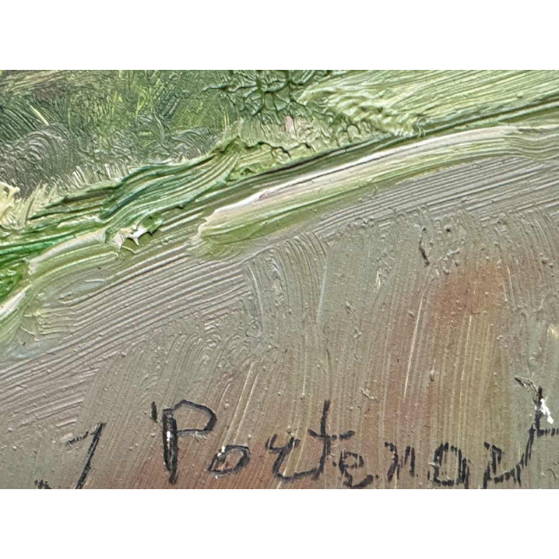 Jeanne PORTENART « Tobacco driers on the route of Membre-sur-Semois » painting oil on panel