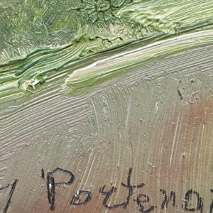 Jeanne PORTENART « Tabaksdrogers op de weg van Membre-sur-Semois » schilderij olieverf op paneel