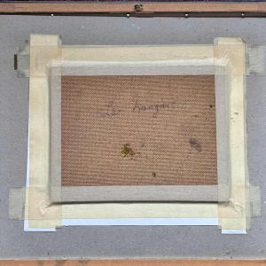 Jeanne PORTENART « Tabaksdrogers op de weg van Membre-sur-Semois » schilderij olieverf op paneel