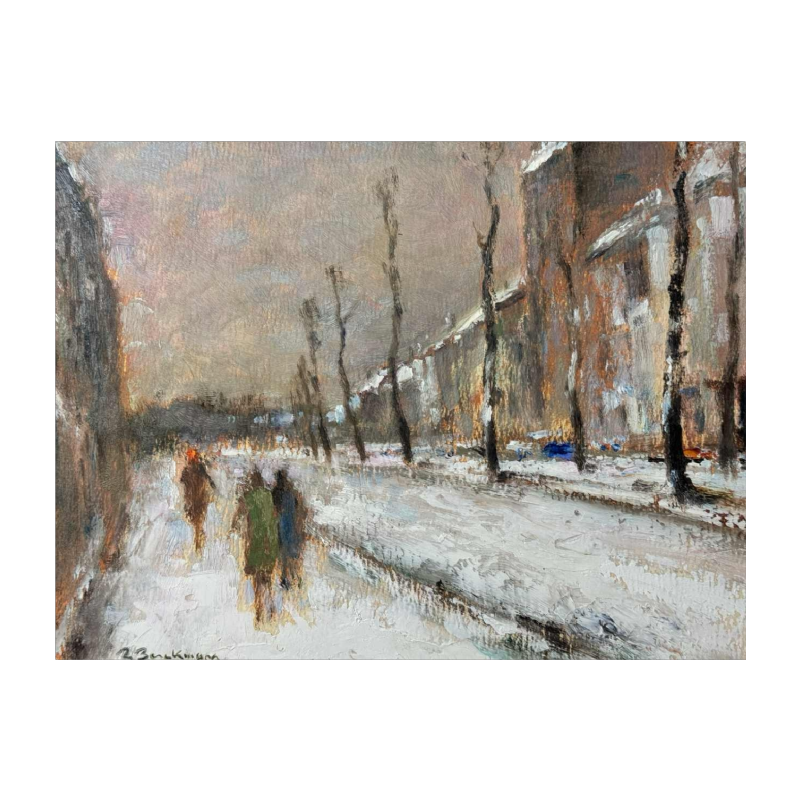 Gereserveerd Roger BERCKMANS " in de besneeuwde straat " olieverf op karton