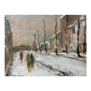 Gereserveerd Roger BERCKMANS " in de besneeuwde straat " olieverf op karton