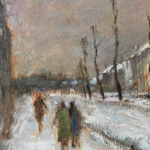 Réservé Roger BERCKMANS « dans la rue enneigée » huile sur carton