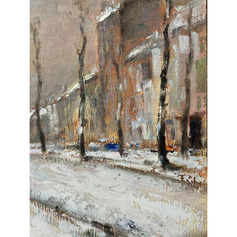 Gereserveerd Roger BERCKMANS " in de besneeuwde straat " olieverf op karton